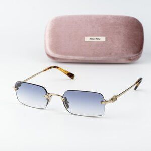 Miu Miu Women Sunglasses Gold Gradient Blue Rectangle MUB50S ZVN80O NEW AUTHENTI